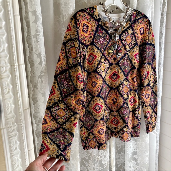 CHARTER CLUB * NWOT Persian Tile Patterned Jewel-Tone Cardigan Sweater - Picture 6 of 6